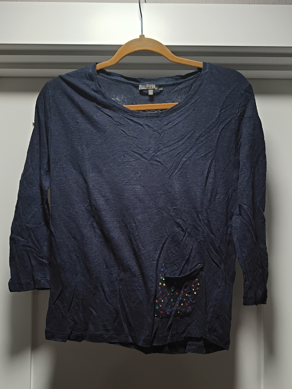 NYDJ Navy Long-Sleeve Scoop Neck Top with Star Pocket